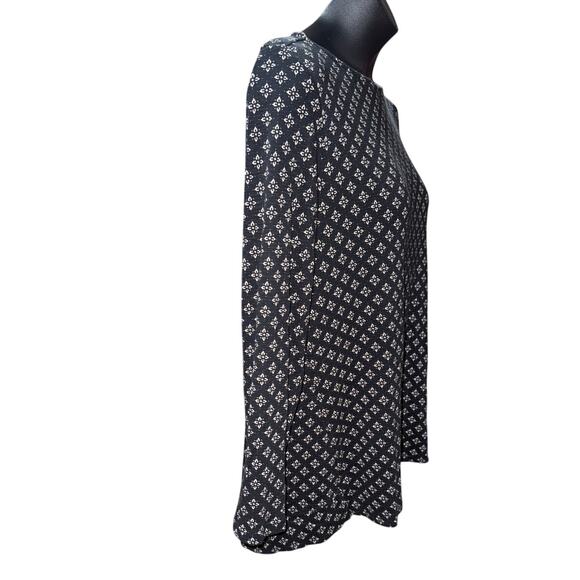 J.Jill Black Pima Cotton Boat Neck Long Sleeve Top Pull Over Printed Normcore LG - Picture 3 of 6